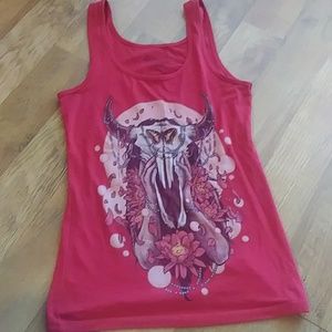 Native Artwork Skull Flowers Tank Top